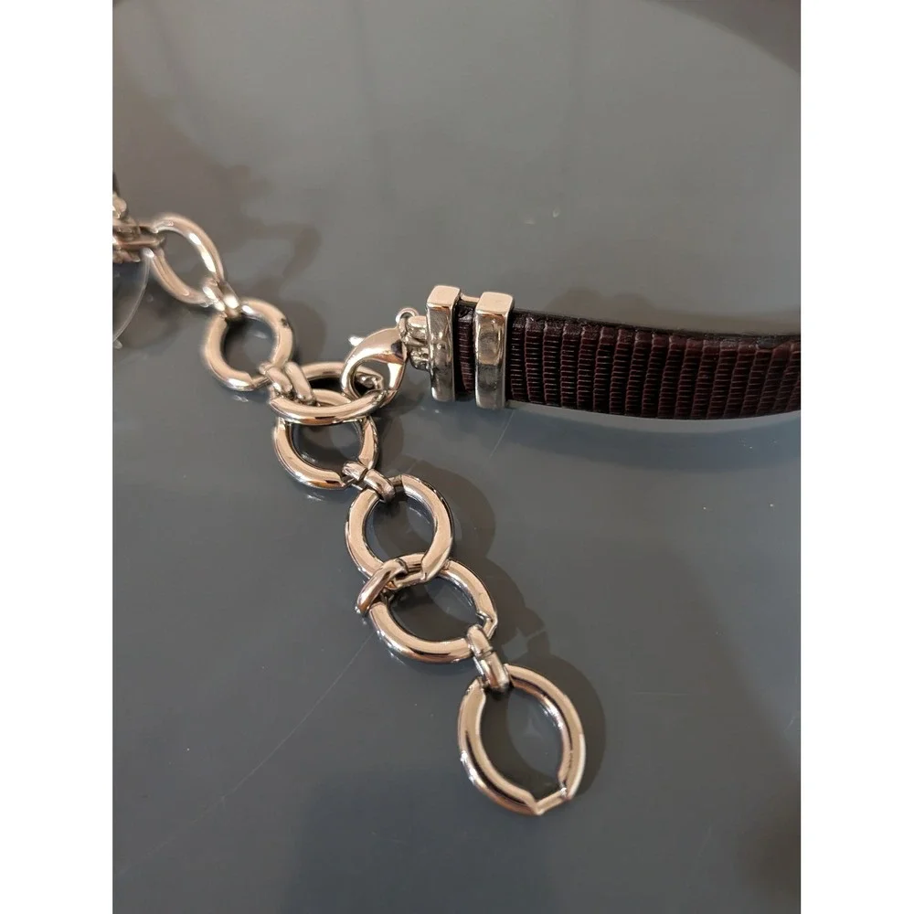 Vintage Talbots Lizard Embossed Leather Belt Italy Silver Chain M Quiet‎ Luxury